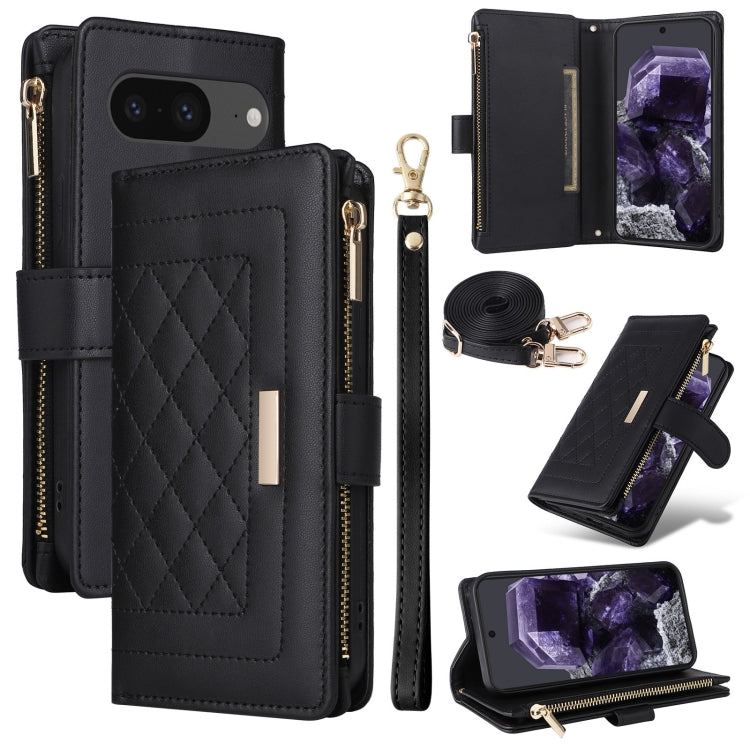 For Google Pixel 8 Crossbody Zipper Wallet Rhombus Leather Phone Case(Black) - Google Cases by PMC TechLife | Online Shopping South Africa | PMC TechLife | Buy Now Pay Later Mobicred