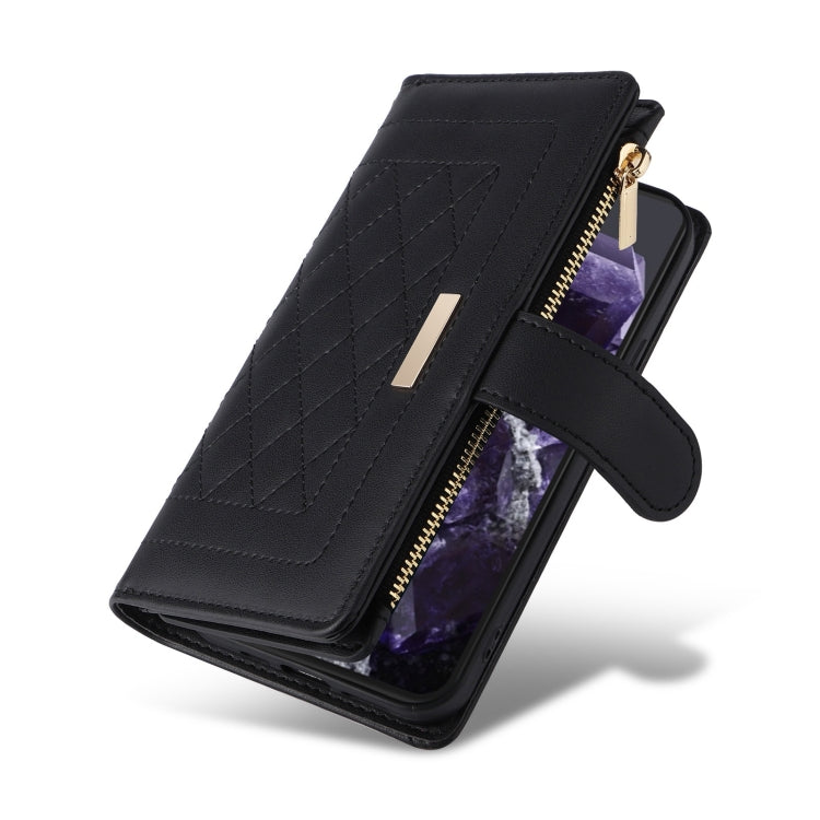 For Google Pixel 8 Crossbody Zipper Wallet Rhombus Leather Phone Case(Black) - Google Cases by PMC TechLife | Online Shopping South Africa | PMC TechLife | Buy Now Pay Later Mobicred