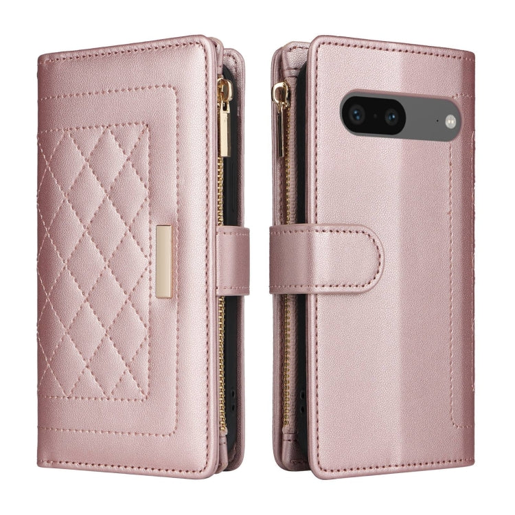 For Google Pixel 7 Crossbody Zipper Wallet Rhombus Leather Phone Case(Rose Gold) - Google Cases by PMC TechLife | Online Shopping South Africa | PMC TechLife | Buy Now Pay Later Mobicred