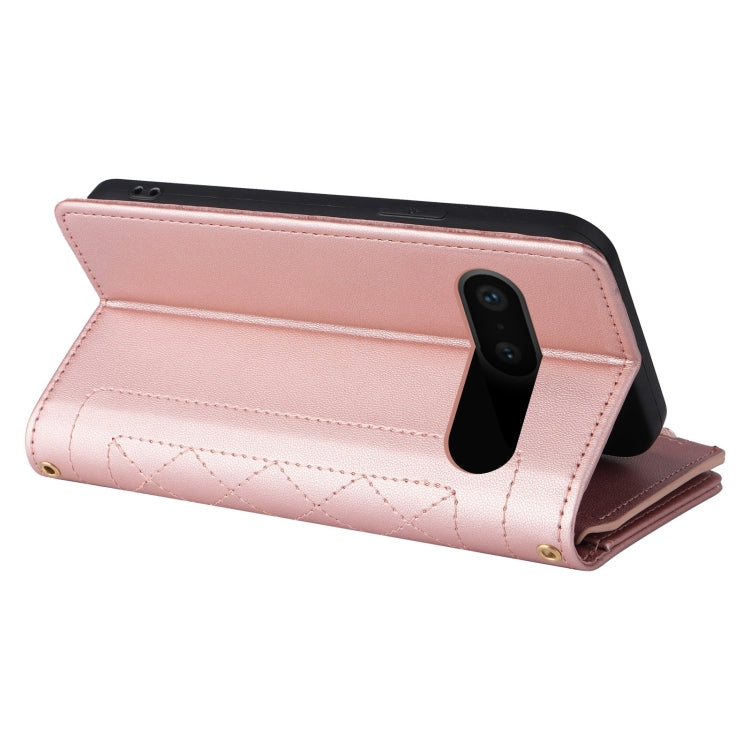 For Google Pixel 7 Crossbody Zipper Wallet Rhombus Leather Phone Case(Rose Gold) - Google Cases by PMC TechLife | Online Shopping South Africa | PMC TechLife | Buy Now Pay Later Mobicred