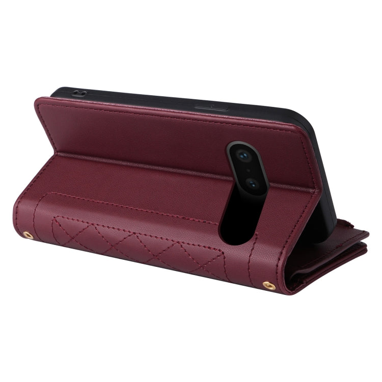 For Google Pixel 7 Crossbody Zipper Wallet Rhombus Leather Phone Case(Wine Red) - Google Cases by PMC TechLife | Online Shopping South Africa | PMC TechLife | Buy Now Pay Later Mobicred