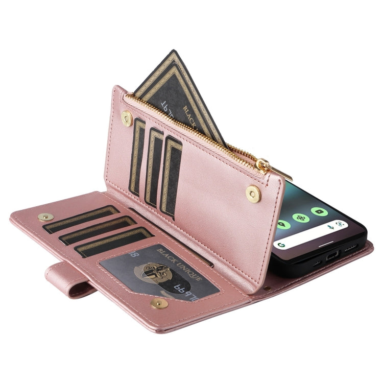 For Google Pixel 7a Crossbody Zipper Wallet Rhombus Leather Phone Case(Rose Gold) - Google Cases by PMC TechLife | Online Shopping South Africa | PMC TechLife | Buy Now Pay Later Mobicred