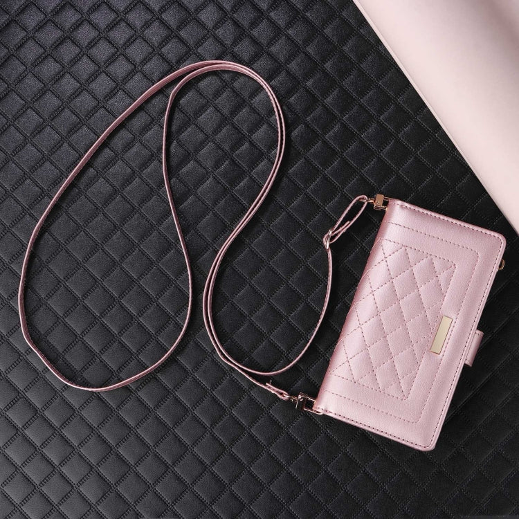 For Google Pixel 6a Crossbody Zipper Wallet Rhombus Leather Phone Case(Rose Gold) - Google Cases by PMC TechLife | Online Shopping South Africa | PMC TechLife | Buy Now Pay Later Mobicred