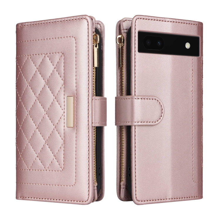 For Google Pixel 6a Crossbody Zipper Wallet Rhombus Leather Phone Case(Rose Gold) - Google Cases by PMC TechLife | Online Shopping South Africa | PMC TechLife | Buy Now Pay Later Mobicred