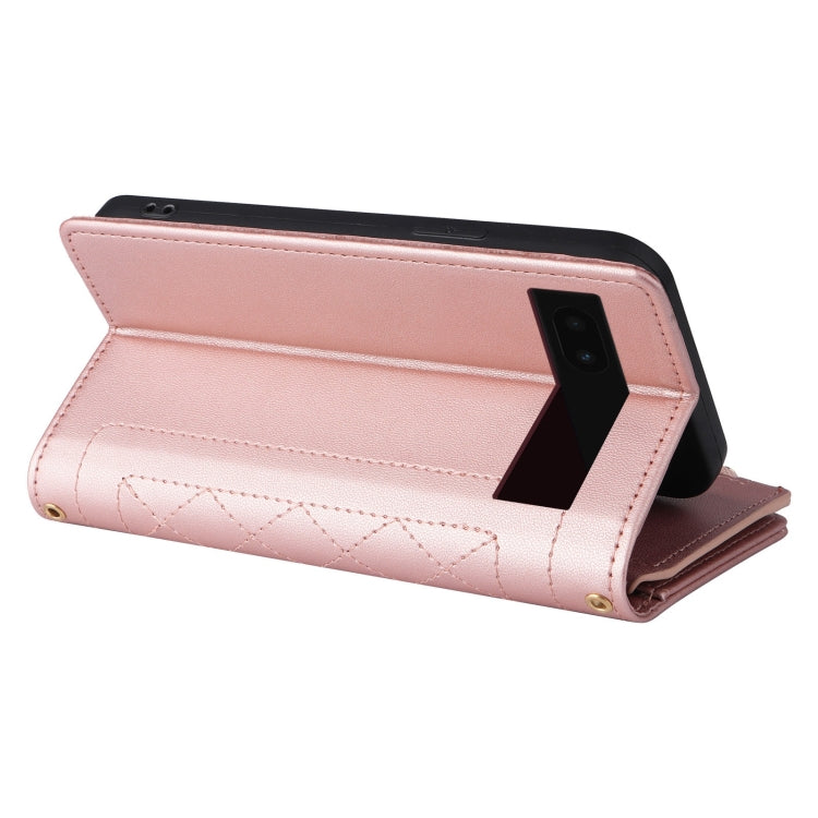For Google Pixel 6a Crossbody Zipper Wallet Rhombus Leather Phone Case(Rose Gold) - Google Cases by PMC TechLife | Online Shopping South Africa | PMC TechLife | Buy Now Pay Later Mobicred