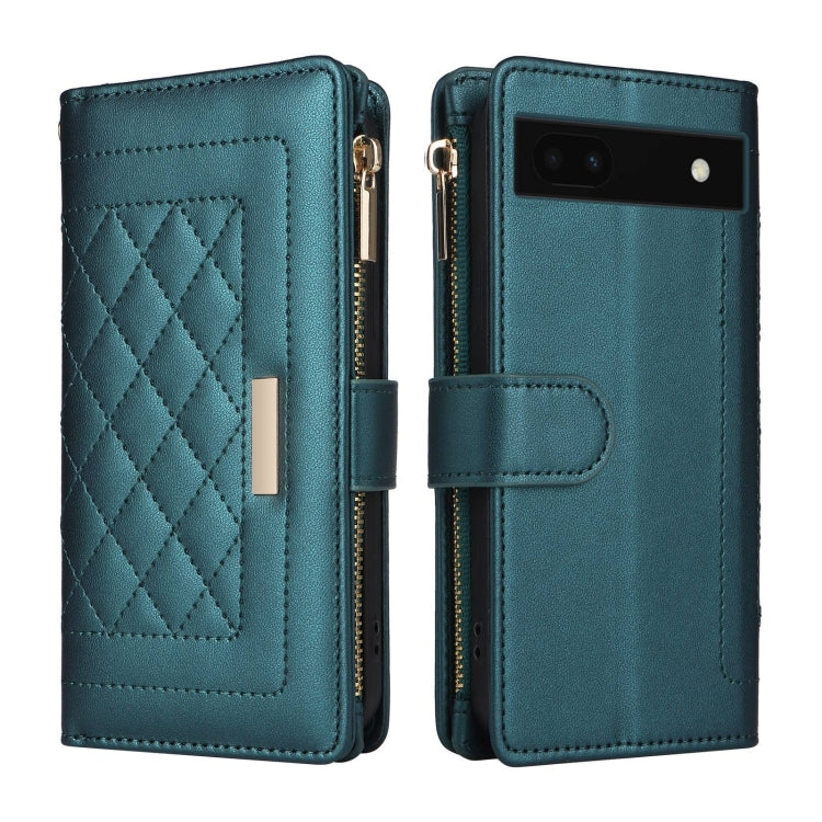 For Google Pixel 6a Crossbody Zipper Wallet Rhombus Leather Phone Case(Green) - Google Cases by PMC TechLife | Online Shopping South Africa | PMC TechLife | Buy Now Pay Later Mobicred