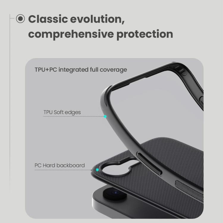 For iPhone 16e NILLKIN Frosted Shield Pro PC + TPU Phone Case(Black) - iPhone 16e Cases by NILLKIN | Online Shopping South Africa | PMC TechLife | Buy Now Pay Later Mobicred