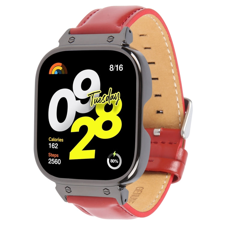 For Redmi Watch 4 Metal Black Frame Genuine Leather Watch Band(Red) - free shipping - PMc TechLife - Order now!