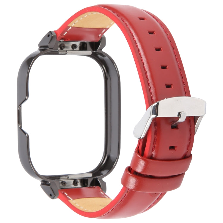 For Redmi Watch 4 Metal Black Frame Genuine Leather Watch Band(Red) - free shipping - PMc TechLife - Order now!