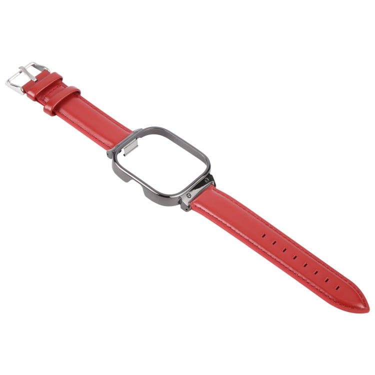 For Redmi Watch 4 Metal Black Frame Genuine Leather Watch Band(Red) - free shipping - PMc TechLife - Order now!