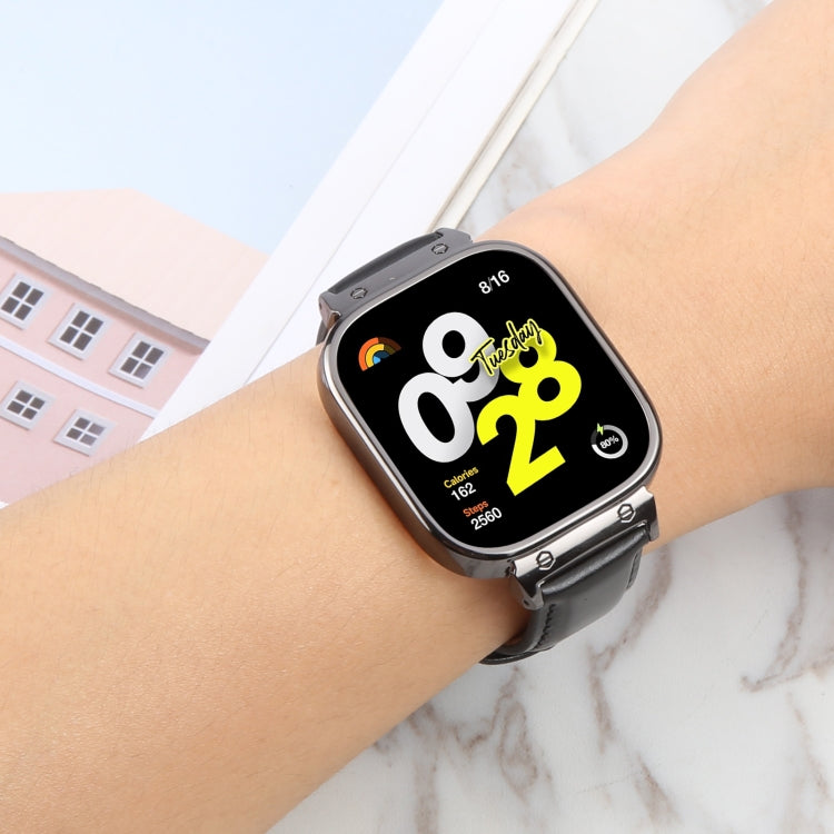 For Redmi Watch 4 Metal Black Frame Genuine Leather Watch Band(Red) - free shipping - PMc TechLife - Order now!