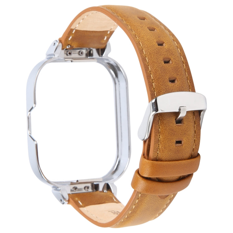 For Redmi Watch 4 Metal Silver Frame Genuine Leather Watch Band(Light Brown) - free shipping - PMc TechLife - Order now!