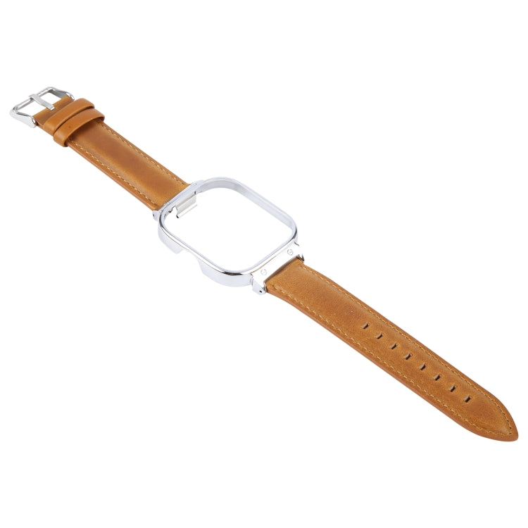 For Redmi Watch 4 Metal Silver Frame Genuine Leather Watch Band(Light Brown) - free shipping - PMc TechLife - Order now!