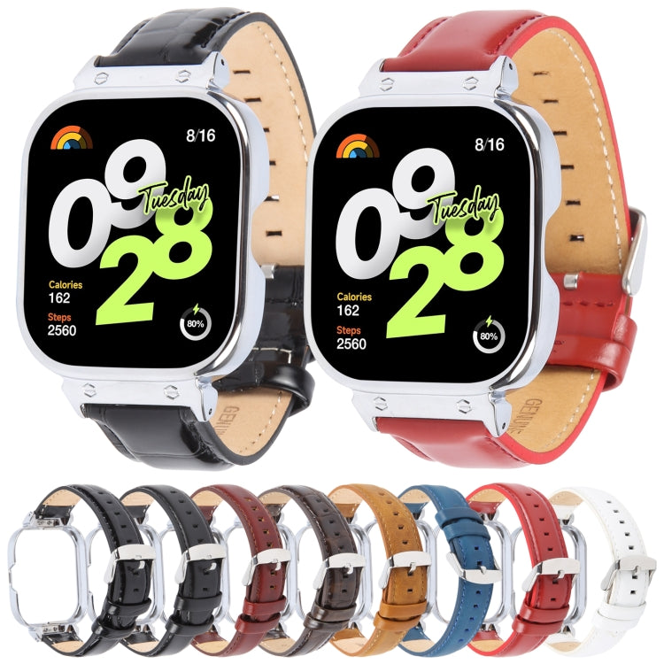 For Redmi Watch 4 Metal Silver Frame Genuine Leather Watch Band(Light Brown) - free shipping - PMc TechLife - Order now!