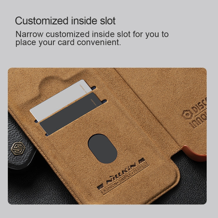 For iPhone 16 NILLKIN Qin Prop Series Flip Camera Cover Design Leather Phone Case(Brown) - free shipping - PMC Jewellery - Order now!