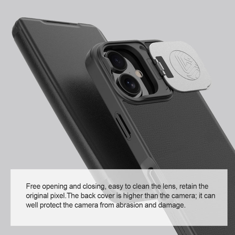 For iPhone 16 NILLKIN Qin Prop Series Flip Camera Cover Design Leather Phone Case(Plain Leather Black) - free shipping - PMC Jewellery - Order now!