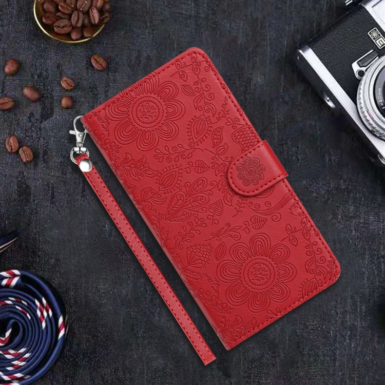 For iPhone 16e Floral Embossed Pattern Leather Phone Case(Red) - iPhone 16e Cases by PMC TechLife | Online Shopping South Africa | PMC TechLife | Buy Now Pay Later Mobicred