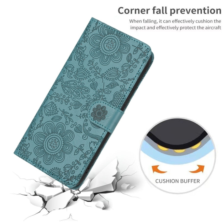 For iPhone 16e Floral Embossed Pattern Leather Phone Case(Dark Green) - iPhone 16e Cases by PMC TechLife | Online Shopping South Africa | PMC TechLife | Buy Now Pay Later Mobicred