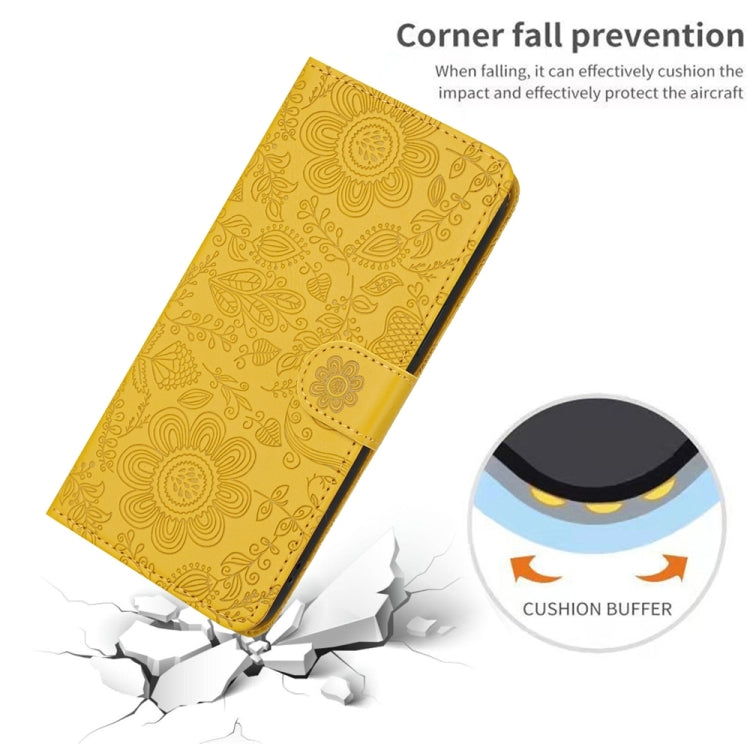 For iPhone 16e Floral Embossed Pattern Leather Phone Case(Yellow) - iPhone 16e Cases by PMC TechLife | Online Shopping South Africa | PMC TechLife | Buy Now Pay Later Mobicred