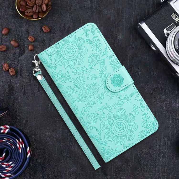 For iPhone 16e Floral Embossed Pattern Leather Phone Case(Light Green) - iPhone 16e Cases by PMC TechLife | Online Shopping South Africa | PMC TechLife | Buy Now Pay Later Mobicred