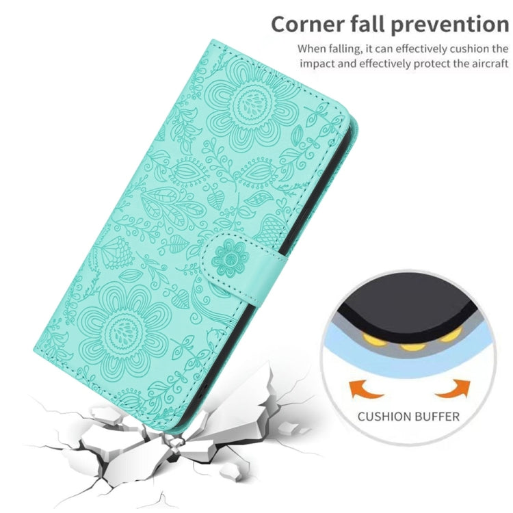 For iPhone 16e Floral Embossed Pattern Leather Phone Case(Light Green) - iPhone 16e Cases by PMC TechLife | Online Shopping South Africa | PMC TechLife | Buy Now Pay Later Mobicred
