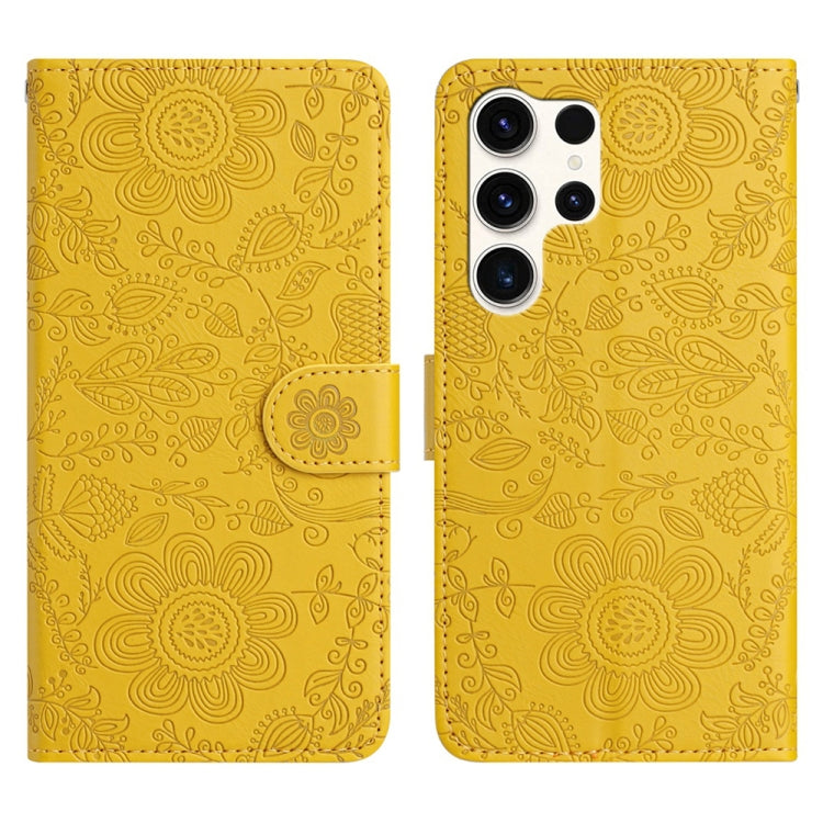 For Samsung Galaxy S25 Ultra 5G Floral Embossed Pattern Leather Phone Case(Yellow) - Galaxy S25 Ultra 5G Cases by PMC Jewellery | Online Shopping South Africa | PMC Jewellery | Buy Now Pay Later Mobicred