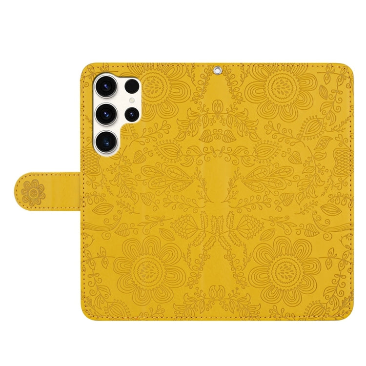 For Samsung Galaxy S25 Ultra 5G Floral Embossed Pattern Leather Phone Case(Yellow) - Galaxy S25 Ultra 5G Cases by PMC Jewellery | Online Shopping South Africa | PMC Jewellery | Buy Now Pay Later Mobicred