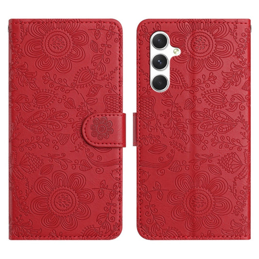 For Samsung Galaxy S25+ 5G Floral Embossed Pattern Leather Phone Case(Red) - Galaxy S25+ 5G Cases by PMC Jewellery | Online Shopping South Africa | PMC Jewellery | Buy Now Pay Later Mobicred