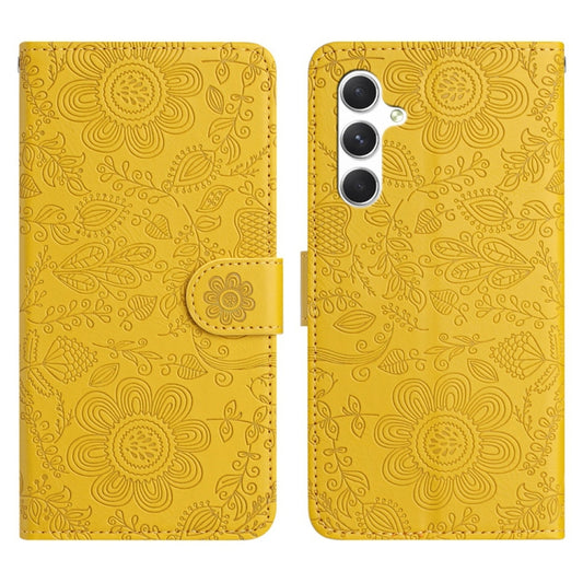 For Samsung Galaxy S25 5G Floral Embossed Pattern Leather Phone Case(Yellow) - Galaxy S25 5G Cases by PMC Jewellery | Online Shopping South Africa | PMC Jewellery | Buy Now Pay Later Mobicred