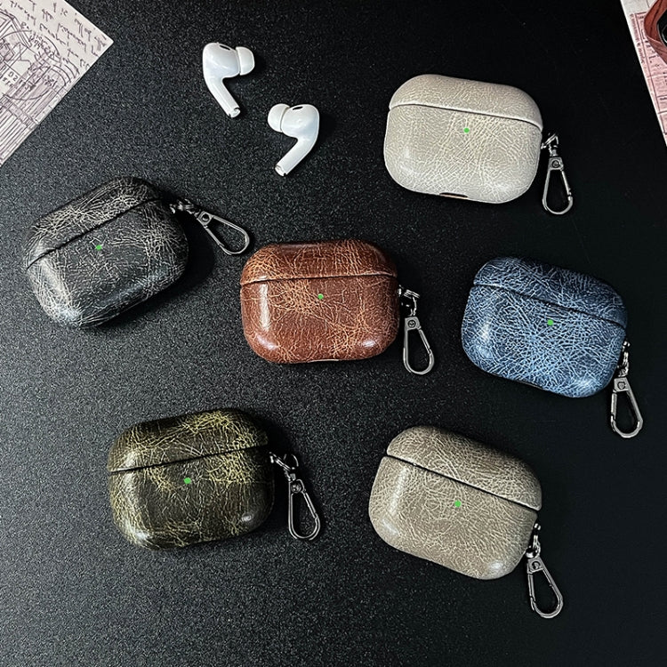 For AirPods Pro Retro Oil Leather Bluetooth Earphones Protective Case(White) - For AirPods Pro by PMC Jewellery | Online Shopping South Africa | PMC Jewellery | Buy Now Pay Later Mobicred