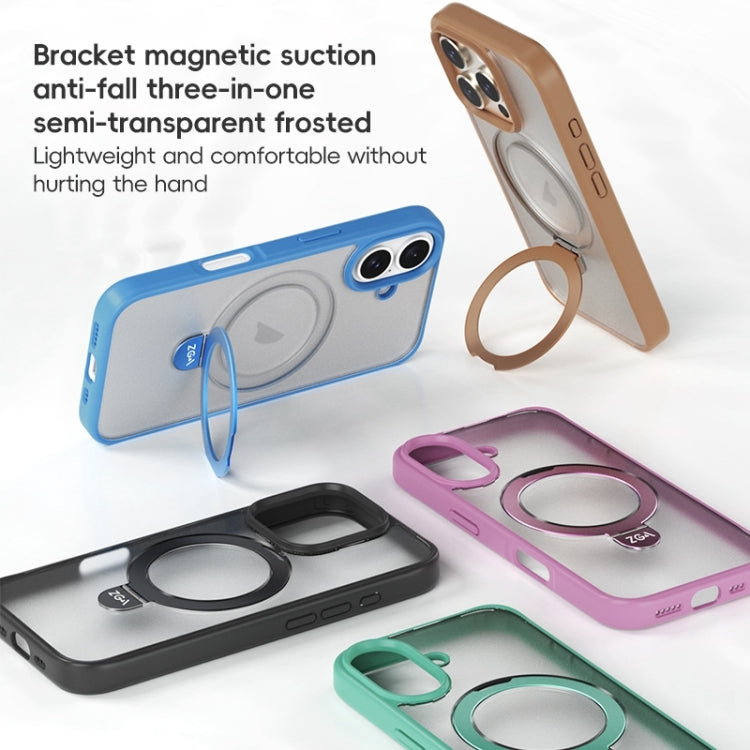 For iPhone 16 ZGA Magsafe Holder PC Hybrid TPU Phone Case(Blue) - free shipping - PMC Jewellery - Order now!