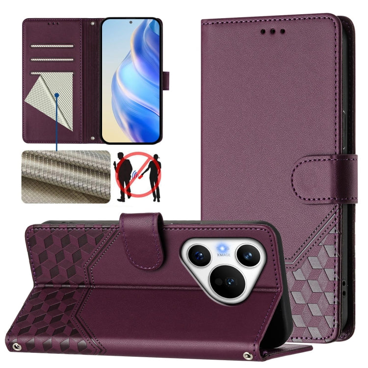 For Huawei Pura 70 Honeycomb Embossing RFID Leather Phone Case(Violet) - free shipping - PMC Jewellery - Order now!