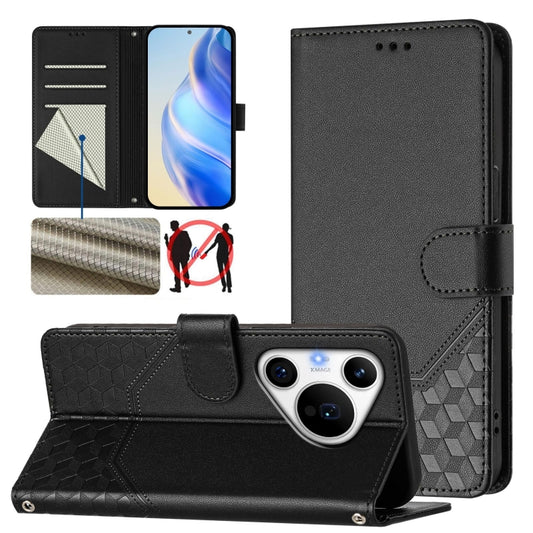 For Huawei Pura 70 Pro / Pura 70 Pro+ Honeycomb Embossing RFID Leather Phone Case(Black) - Huawei Cases by PMC Jewellery | Online Shopping South Africa | PMC Jewellery | Buy Now Pay Later Mobicred