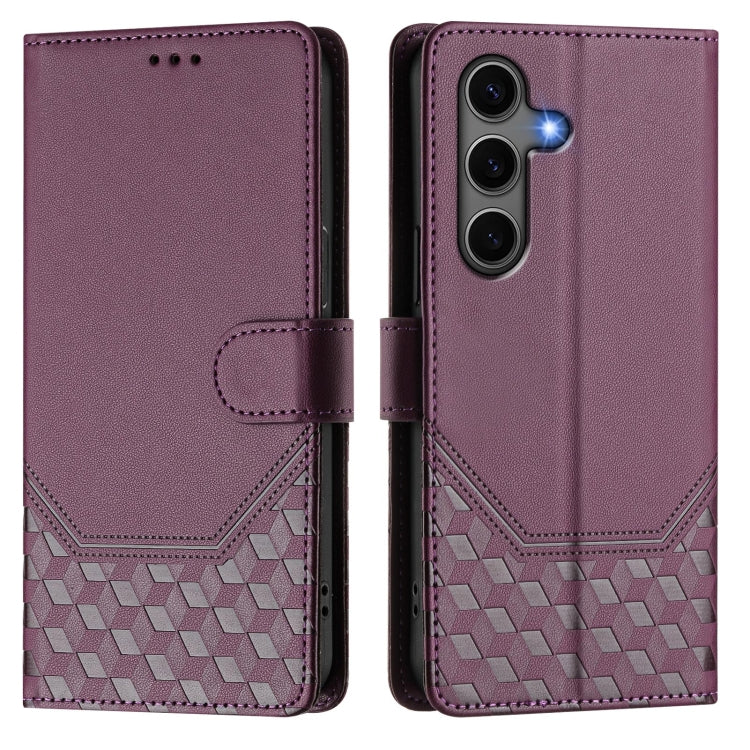 For Samsung Galaxy S25 5G Honeycomb Embossing RFID Leather Phone Case(Violet) - Galaxy S25 5G Cases by PMC Jewellery | Online Shopping South Africa | PMC Jewellery | Buy Now Pay Later Mobicred