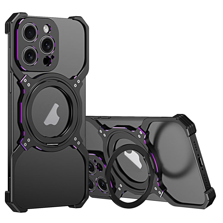 For iPhone 16 Pro Mechanical Arm Borderless MagSafe Holder Metal Phone Case(Black Purple) - iPhone 16 Pro Cases by PMC Jewellery | Online Shopping South Africa | PMC Jewellery | Buy Now Pay Later Mobicred