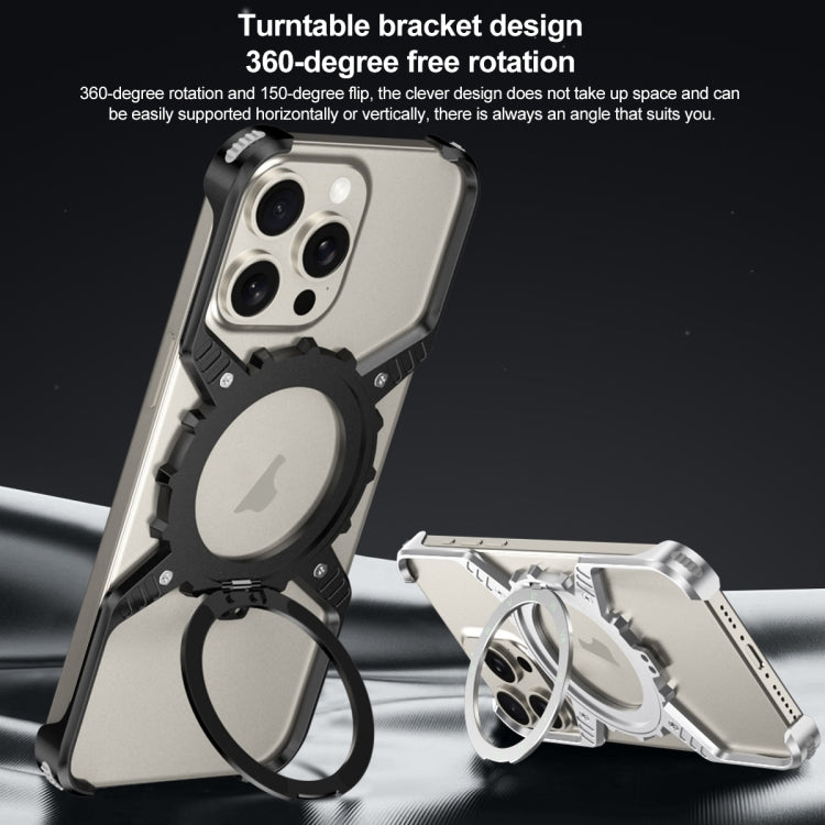 For iPhone 16 Pro Max Mechanical Gear MagSafe Holder Borderless Metal Phone Case(Black) - free shipping - PMC Jewellery - Order now!
