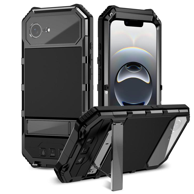 For iPhone 16e R-JUST Life Waterproof Dustproof Shockproof Holder Phone Case(Black) - free shipping - PMC TechLife - Order now!