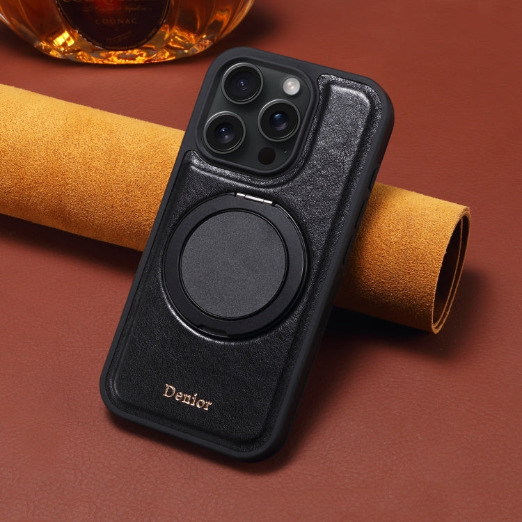 For iPhone 16 Pro Max Denior A17 Genuine Leather Gear Magnetic Holder Phone Case(Black) - free shipping - PMC Jewellery - Order now!