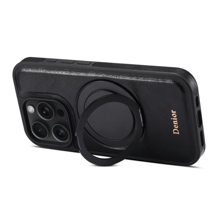 For iPhone 16 Pro Max Denior A17 Genuine Leather Gear Magnetic Holder Phone Case(Black) - free shipping - PMC Jewellery - Order now!