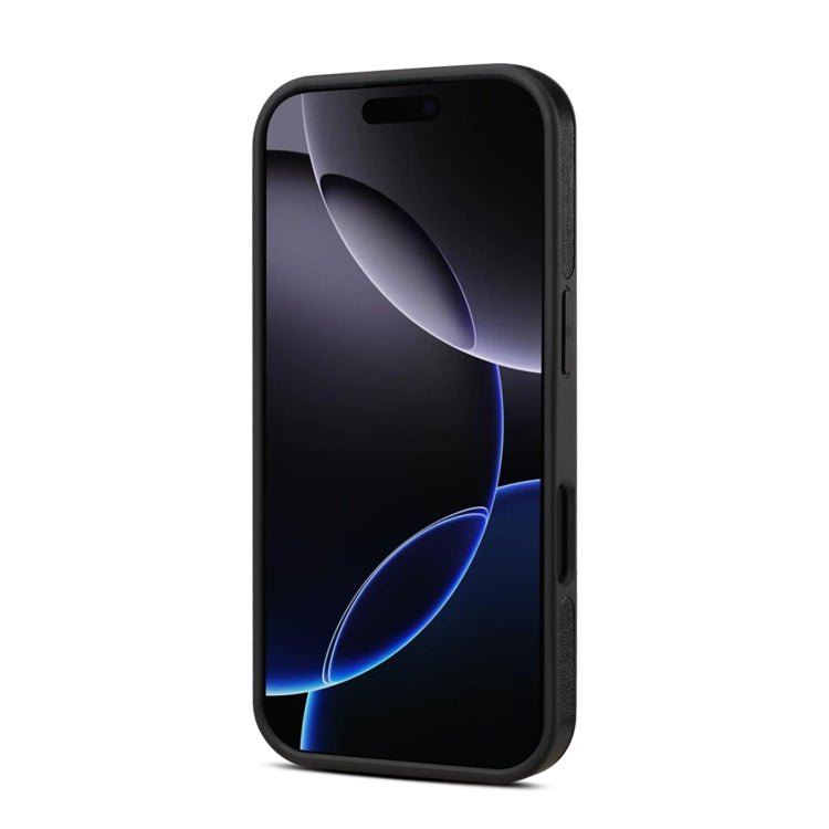 For iPhone 16 Denior A17 Genuine Leather Gear Magnetic Holder Phone Case(Black) - free shipping - PMC Jewellery - Order now!