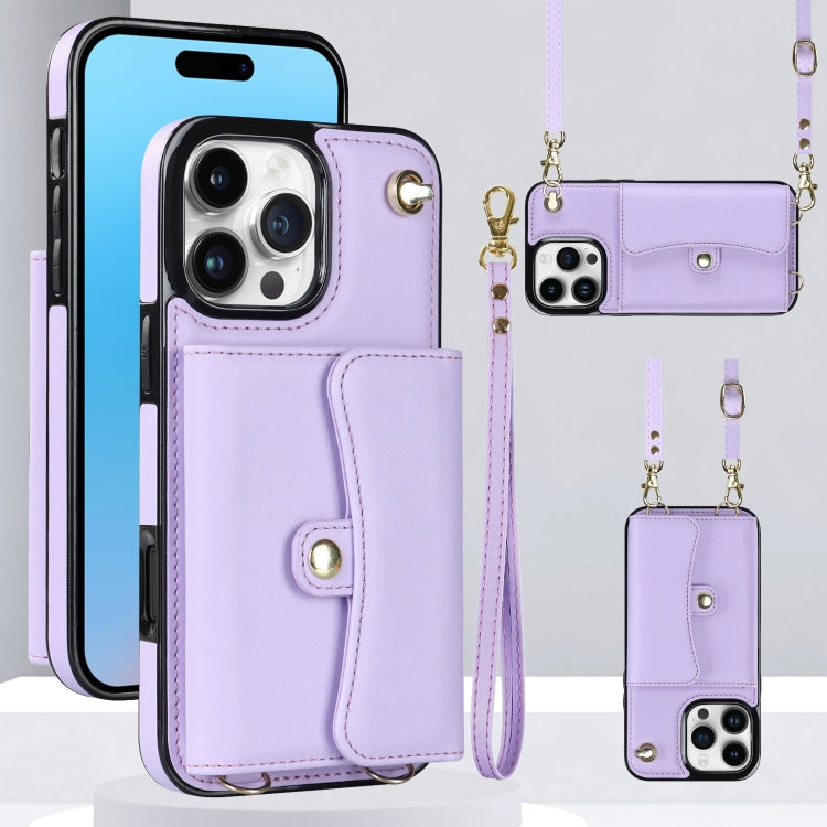 For iPhone 16 Pro RFID Card Slot Phone Case with Long Lanyard(Purple) - iPhone 16 Pro Cases by PMC Jewellery | Online Shopping South Africa | PMC Jewellery | Buy Now Pay Later Mobicred