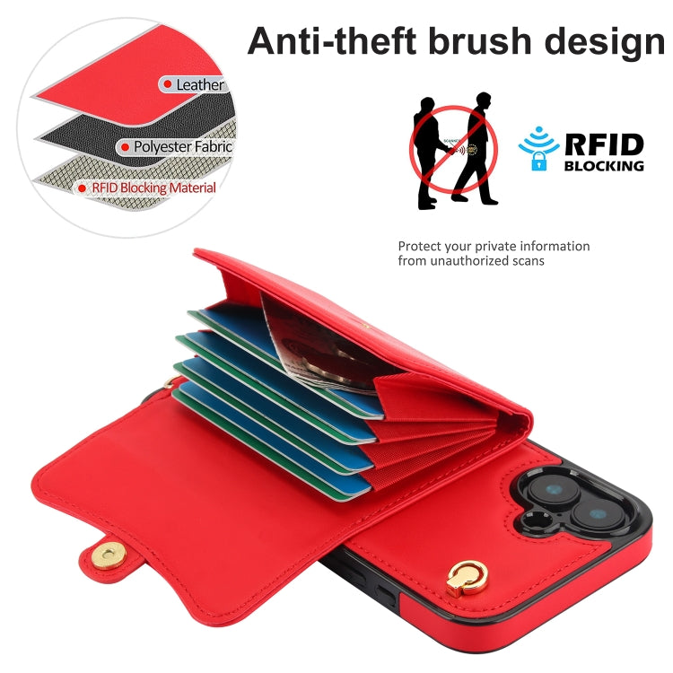 For iPhone 16 RFID Card Slot Phone Case with Long Lanyard(Red) - iPhone 16 Cases by PMC Jewellery | Online Shopping South Africa | PMC Jewellery | Buy Now Pay Later Mobicred