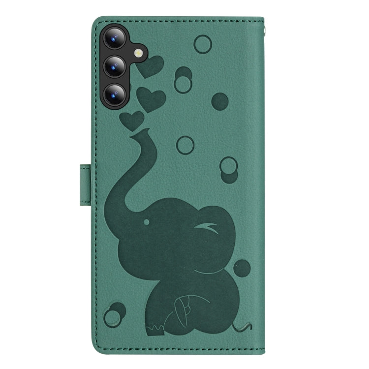 For Samsung Galaxy S25 5G Cartoon Elephant Embossed Leather Phone Case(Green) - Galaxy S25 5G Cases by PMC Jewellery | Online Shopping South Africa | PMC Jewellery | Buy Now Pay Later Mobicred