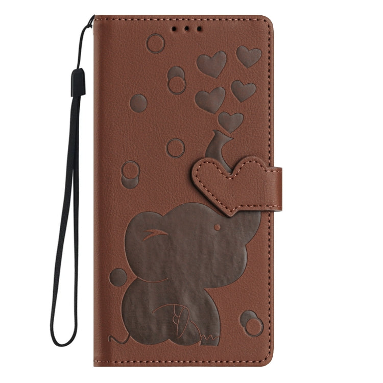 For Samsung Galaxy S25+ 5G Cartoon Elephant Embossed Leather Phone Case(Brown) - Galaxy S25+ 5G Cases by PMC Jewellery | Online Shopping South Africa | PMC Jewellery | Buy Now Pay Later Mobicred