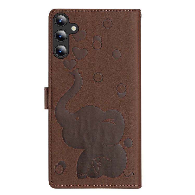 For Samsung Galaxy S25+ 5G Cartoon Elephant Embossed Leather Phone Case(Brown) - Galaxy S25+ 5G Cases by PMC Jewellery | Online Shopping South Africa | PMC Jewellery | Buy Now Pay Later Mobicred