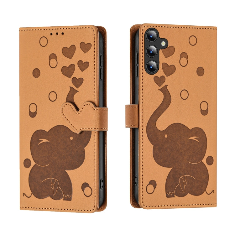 For Samsung Galaxy S25+ 5G Cartoon Elephant Embossed Leather Phone Case(Yellow) - Galaxy S25+ 5G Cases by PMC Jewellery | Online Shopping South Africa | PMC Jewellery | Buy Now Pay Later Mobicred