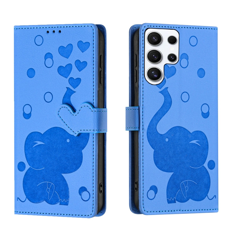 For Samsung Galaxy S25 Ultra 5G Cartoon Elephant Embossed Leather Phone Case(Blue) - Galaxy S25 Ultra 5G Cases by PMC TechLife | Online Shopping South Africa | PMC TechLife | Buy Now Pay Later Mobicred