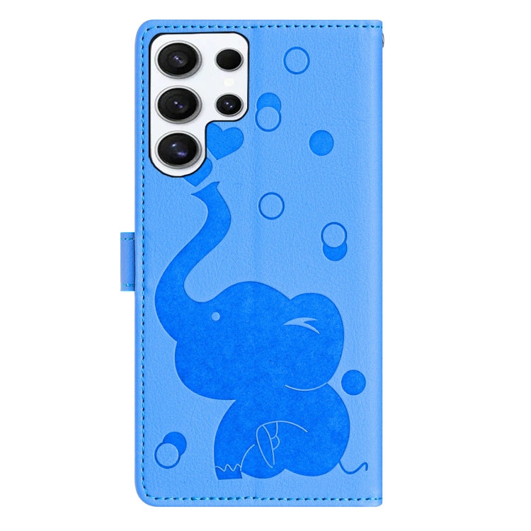 For Samsung Galaxy S25 Ultra 5G Cartoon Elephant Embossed Leather Phone Case(Blue) - Galaxy S25 Ultra 5G Cases by PMC TechLife | Online Shopping South Africa | PMC TechLife | Buy Now Pay Later Mobicred
