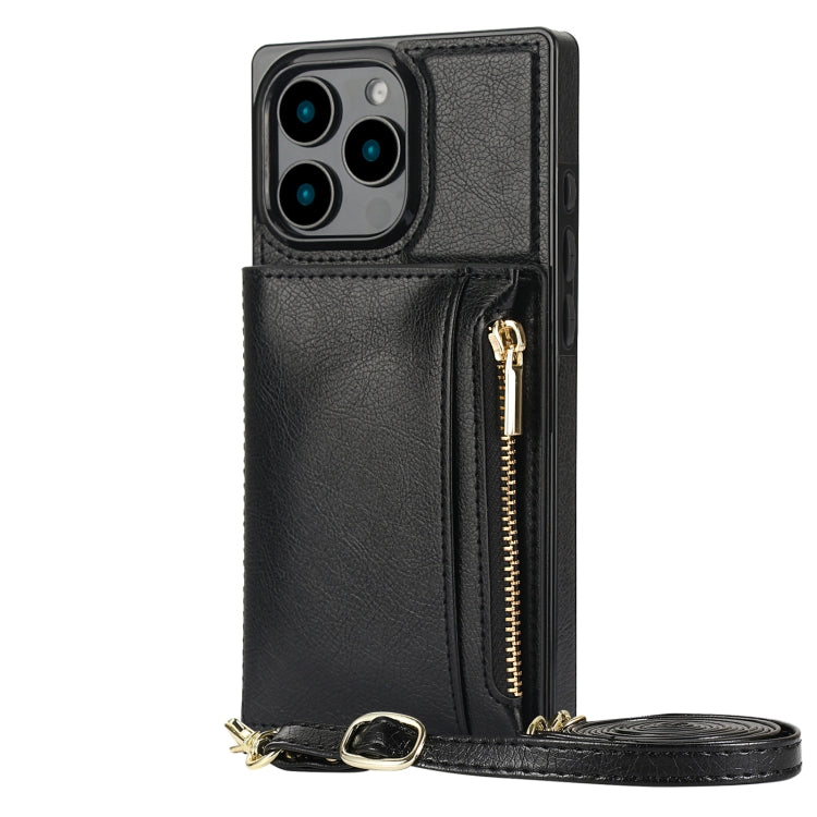 For iPhone 16 Pro Square Zipper Wallet Bag TPU+PU Back Cover Case(Black) - iPhone 16 Pro Cases by PMC Jewellery | Online Shopping South Africa | PMC Jewellery | Buy Now Pay Later Mobicred