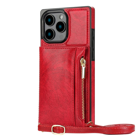 For iPhone 16 Pro Square Zipper Wallet Bag TPU+PU Back Cover Case(Red) - iPhone 16 Pro Cases by PMC Jewellery | Online Shopping South Africa | PMC Jewellery | Buy Now Pay Later Mobicred